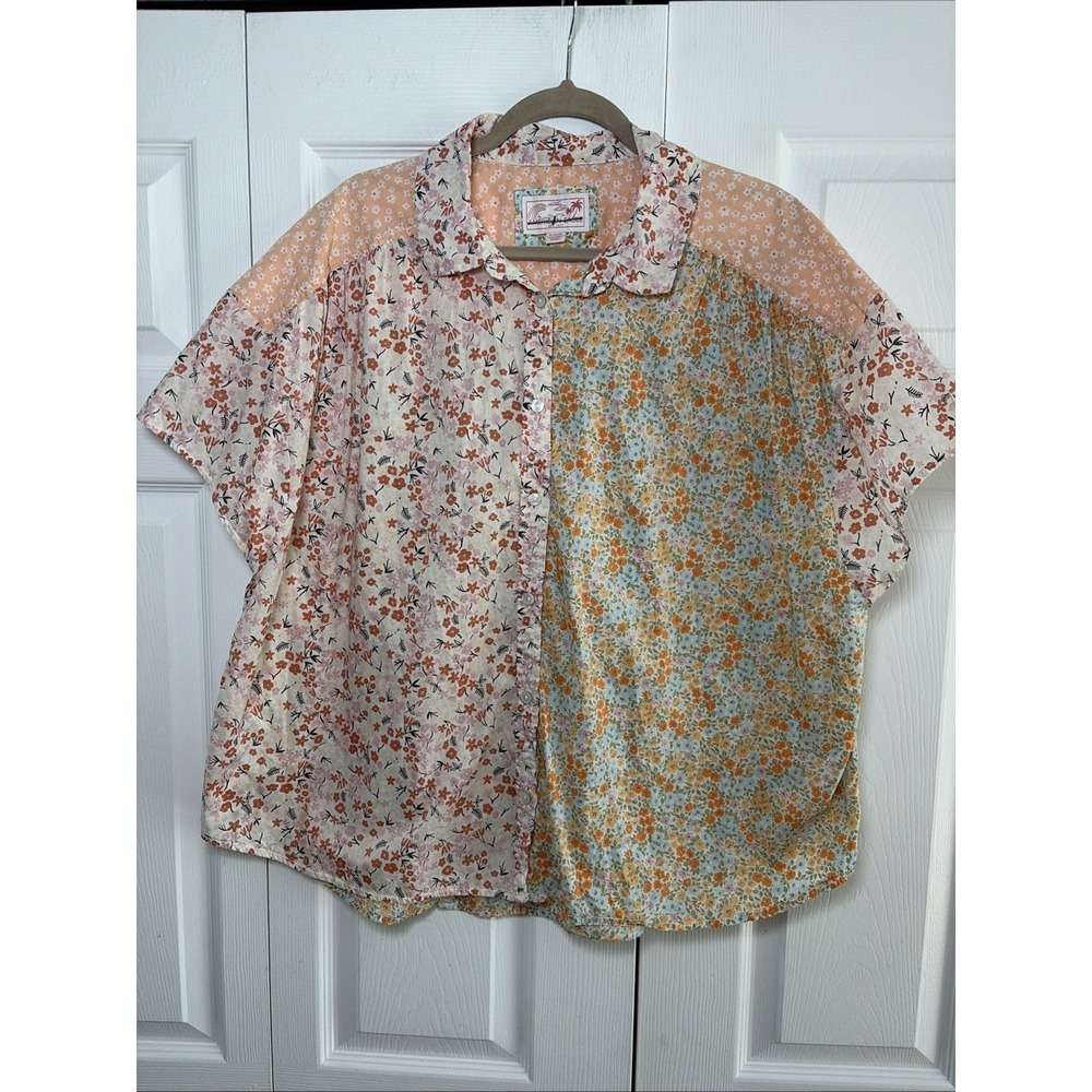 American Eagle Mixed Floral Patchwork Shirt Womens XL Multi Color Cotton Boho L